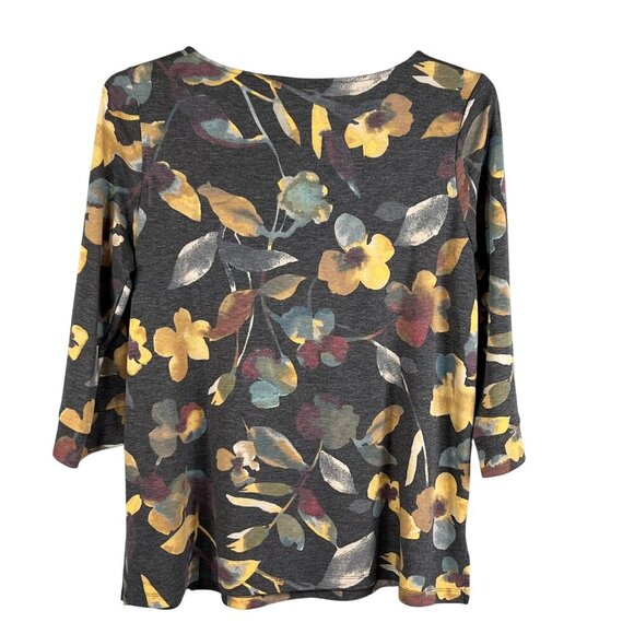 Susan Graver Weekend L Muted Floral 3/4 Sleeve Ring Detail Pullover Comfort Top - Picture 3 of 12